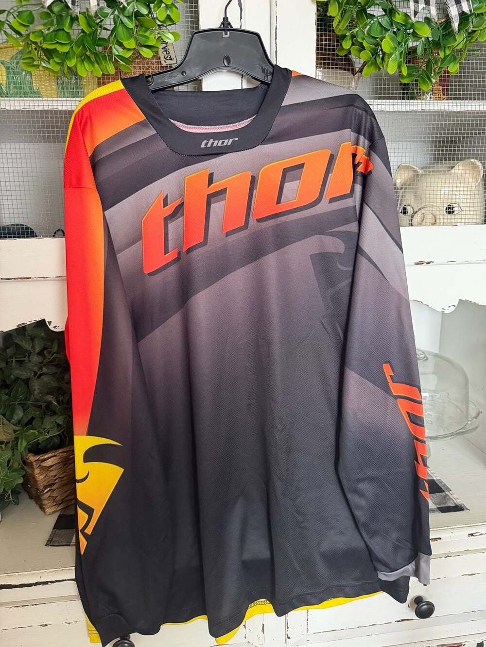 Thor Motocross Long Sleeve Jersey Size XL Black Orange Yellow